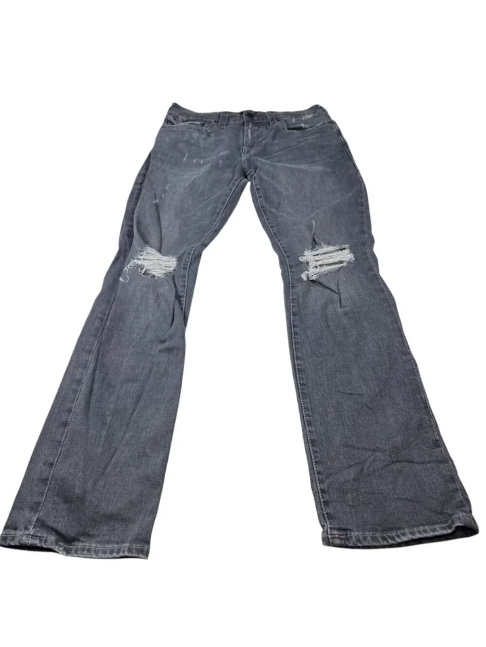 True Religion Mens Gray Ricky Relaxed Straight Distressed Jeans Size 34x33 Y2K